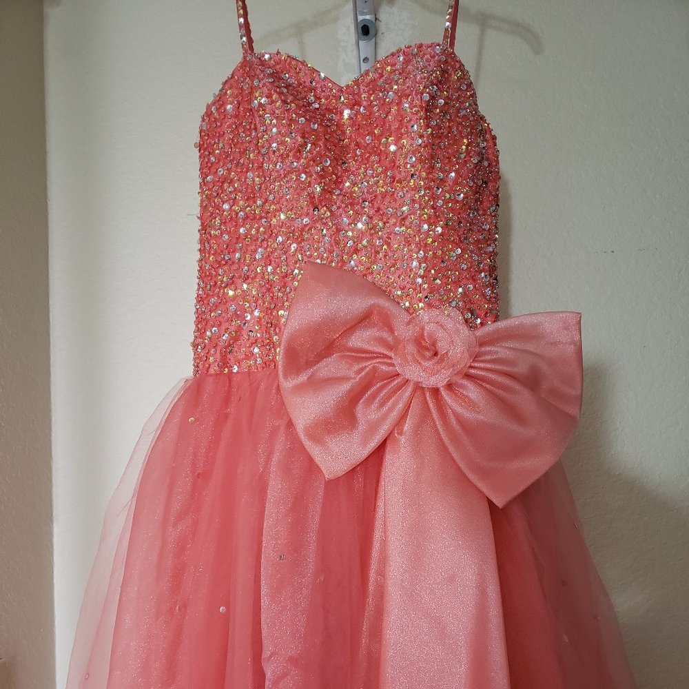 Peach Prom/Party Evening Gown With Sequins & Corset Back Bow Size - Medium